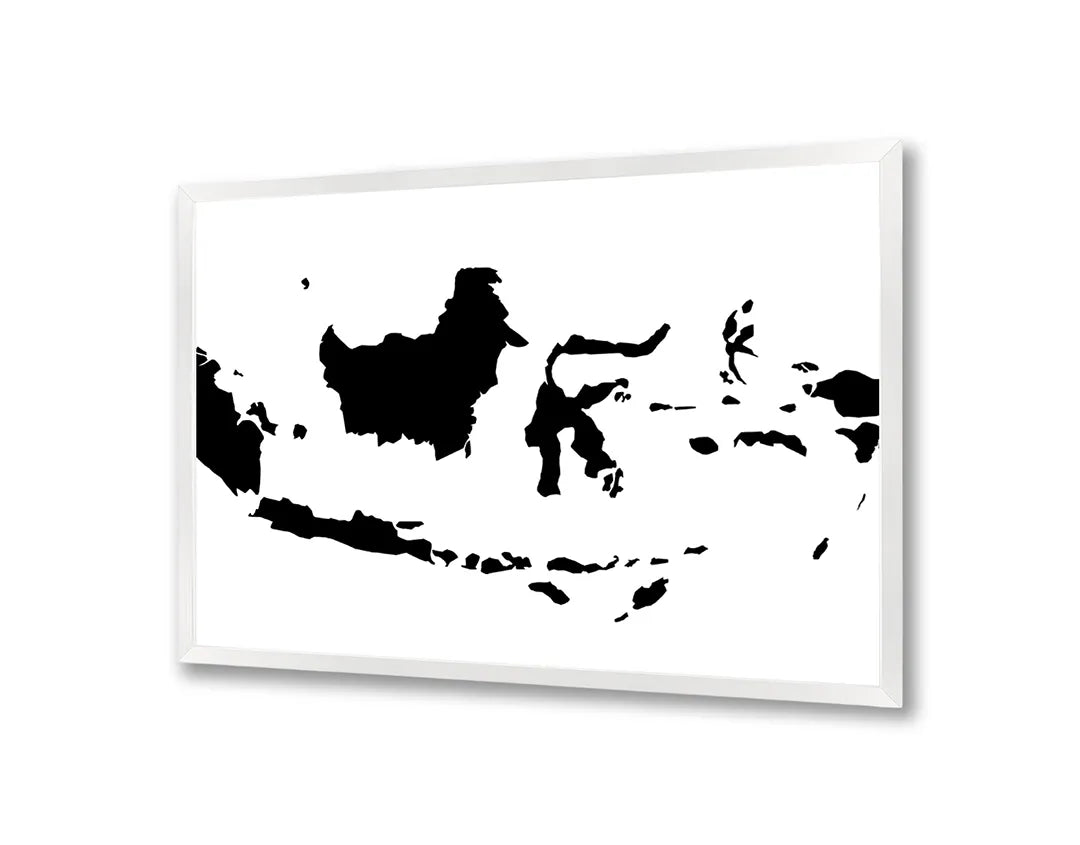 Metalen Magneetbord met afbeelding van silhouet landkaart van Indonesië in zwart op wit kleuren
