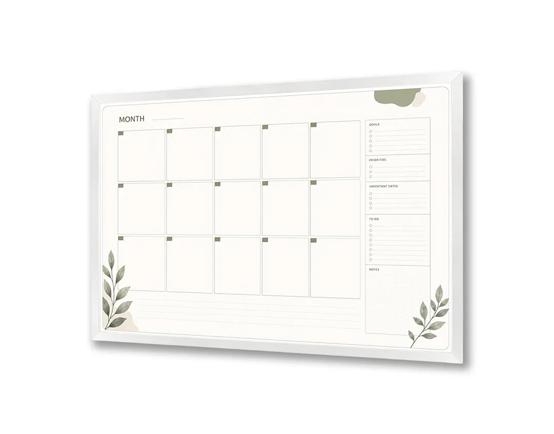 Metalen Magneetbord met functionele overzichts planner en decoratieve, zachte groene eucalyptus takjes