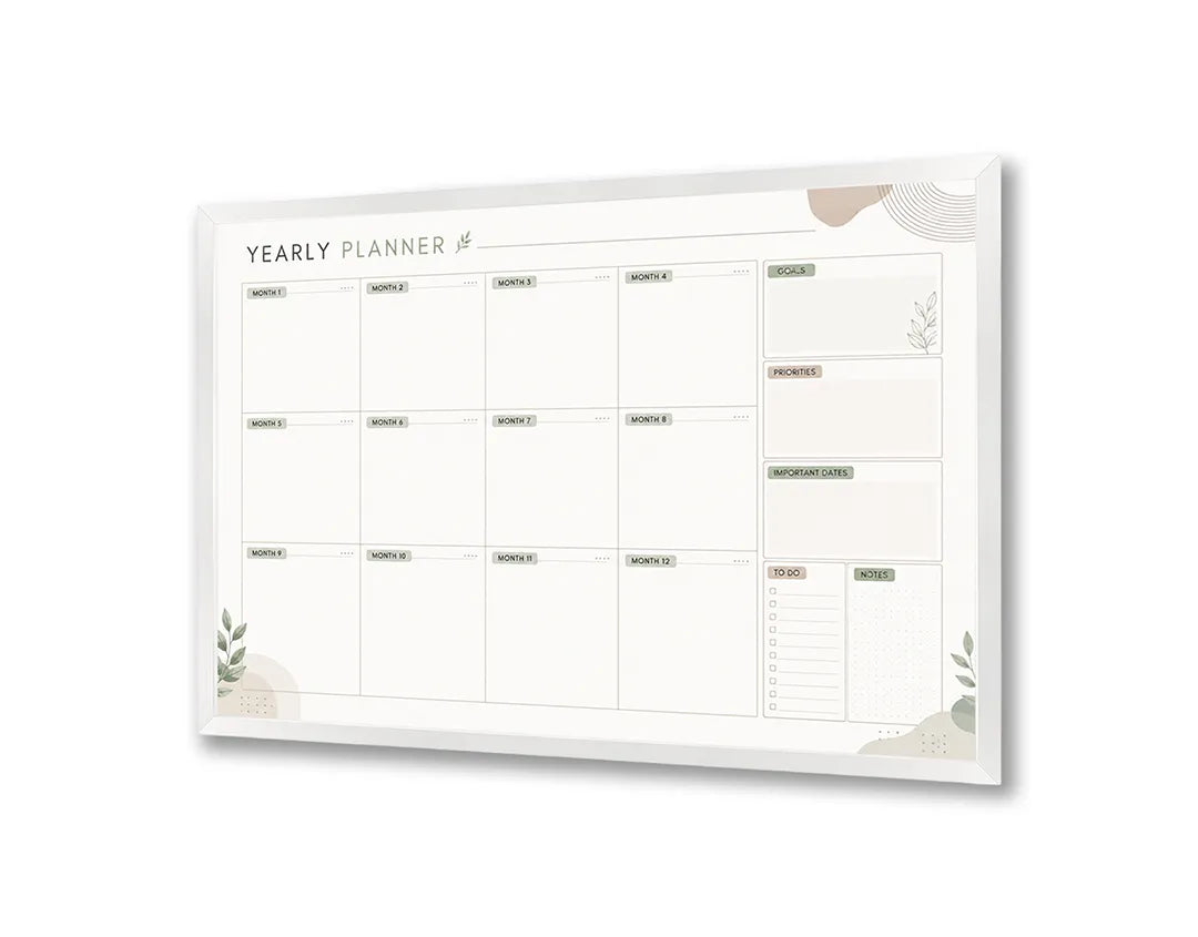 Metalen Magneetbord met overzichtelijke maandplanner subtiel gedecoreerd met frisse groene botanische bladeren