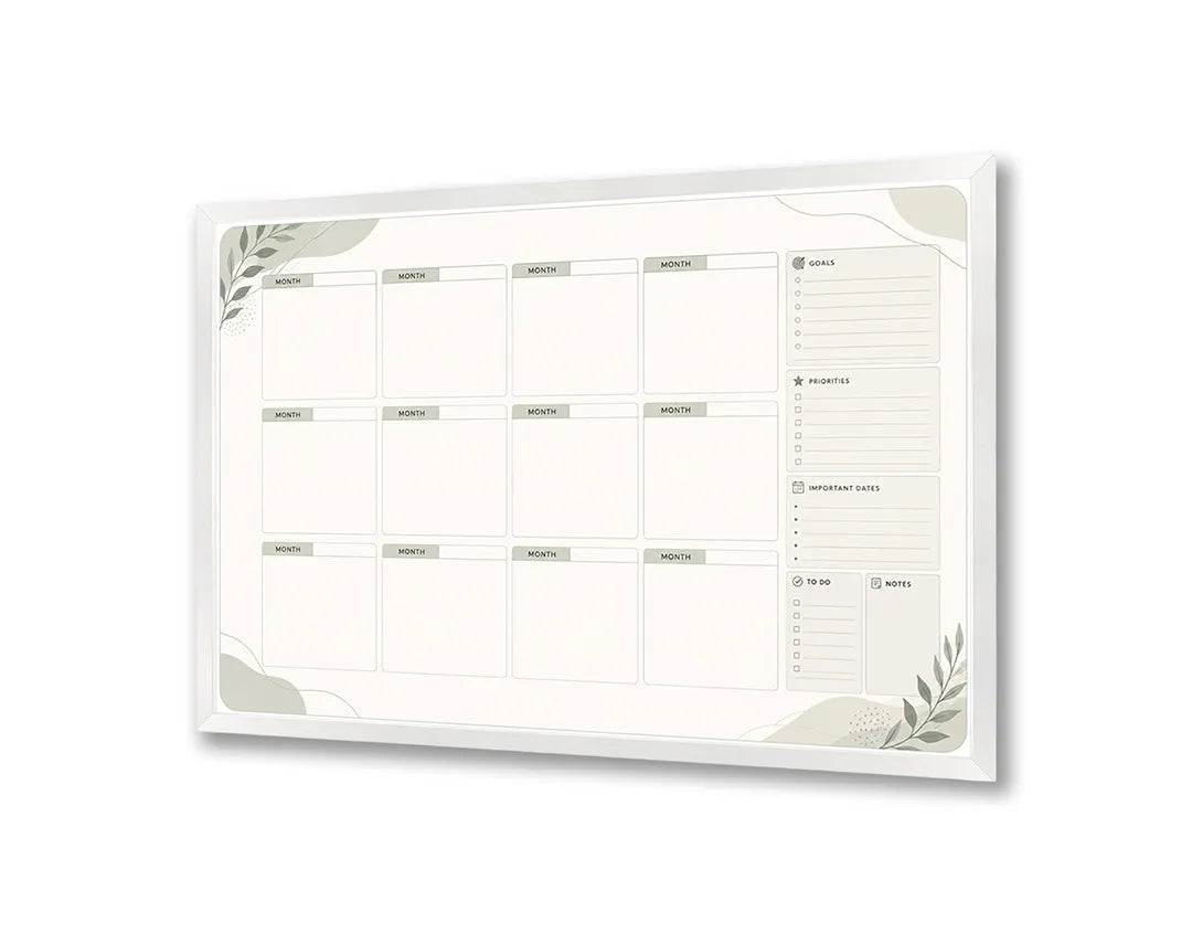 Metalen Magneetbord met een uiterst minimalistische maandplanner zonder onnodige en storende visuele afleidingen