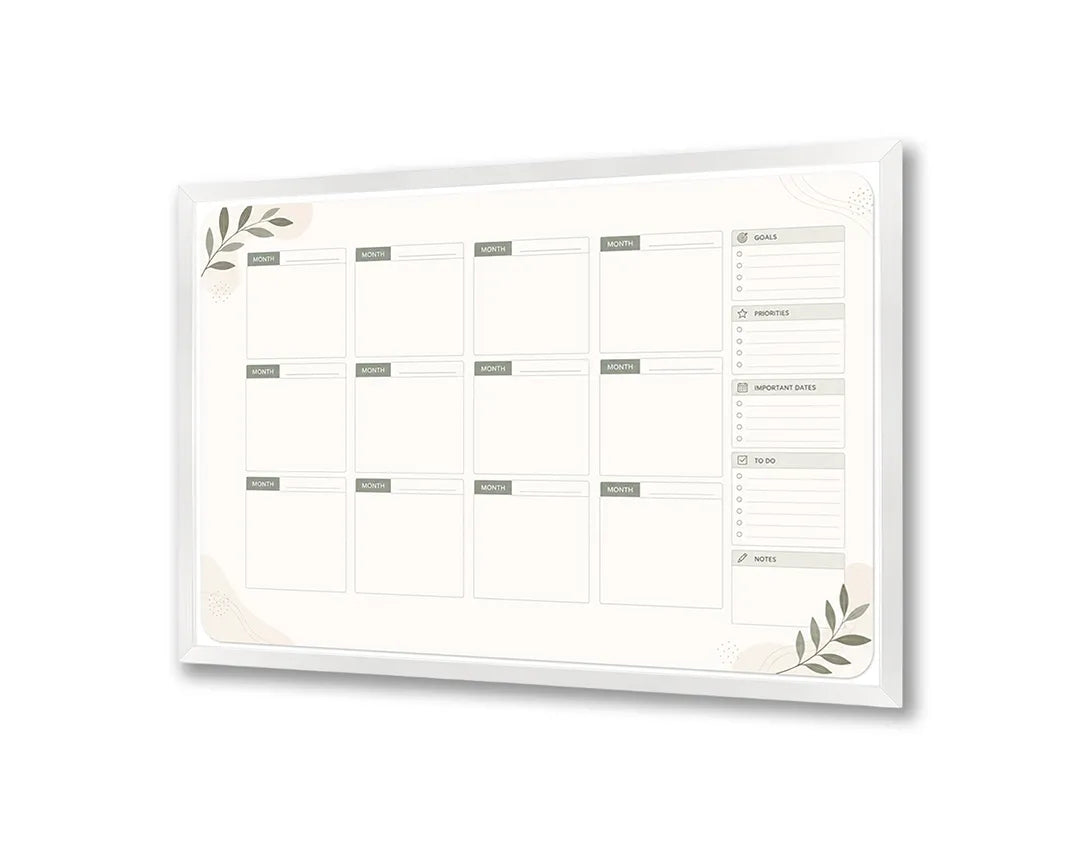 Metalen Magneetbord met klassieke maandplanner uitgevoerd in een tijdloze en zeer neutrale vormgeving