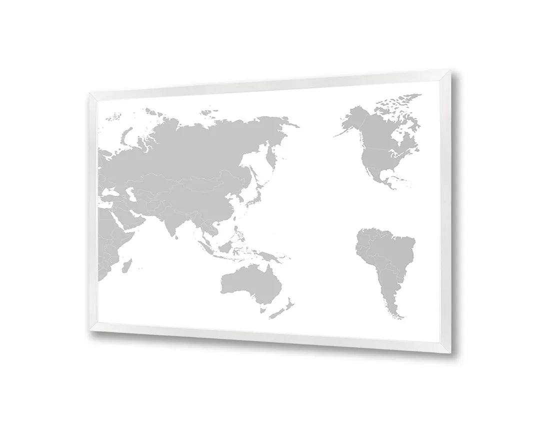 Metalen Magneetbord met print van Wereldkaart grijs wit perfect als decoratie