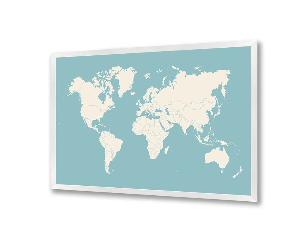Metalen Magneetbord met print van Wereldkaart pastel blauw perfect als decoratie