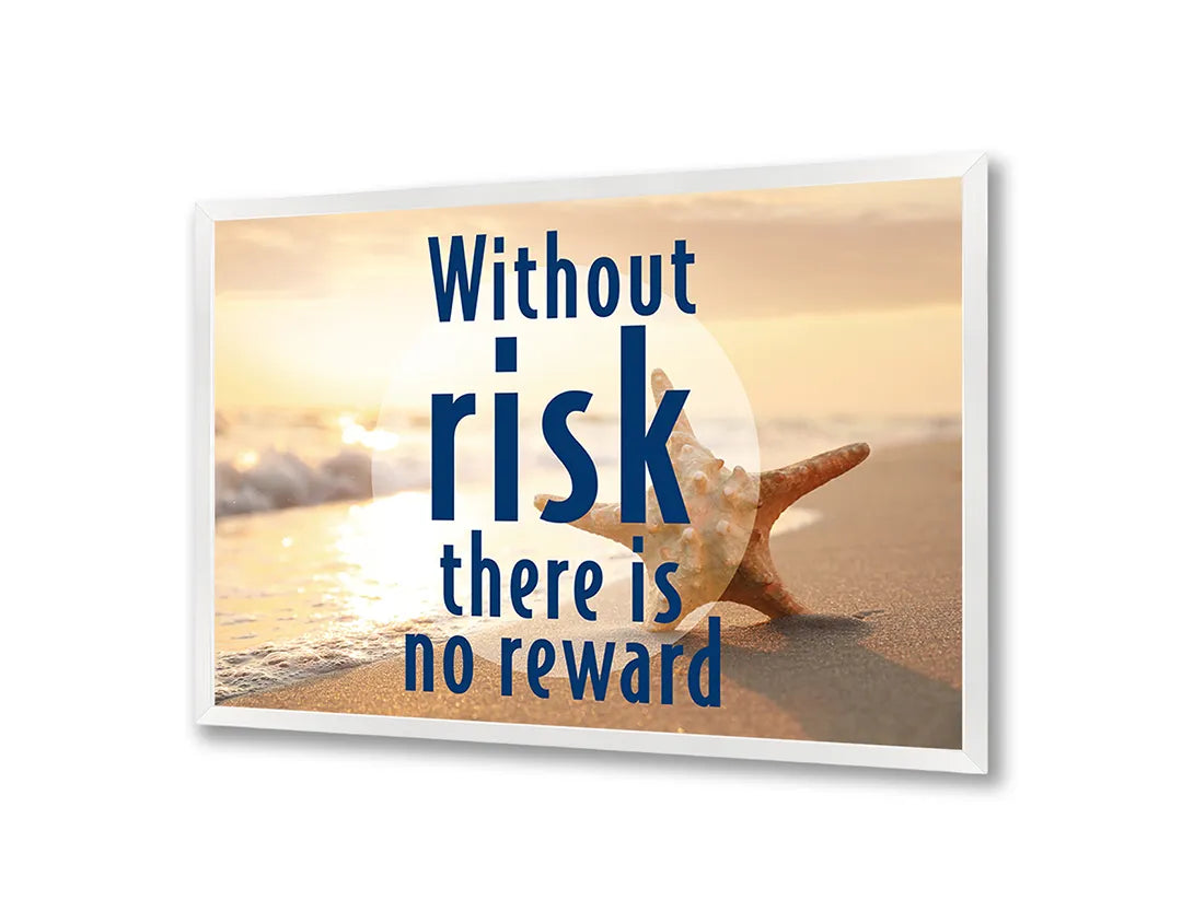 Metalen Magneetbord met print van Without risk tekst strand perfect als decoratie
