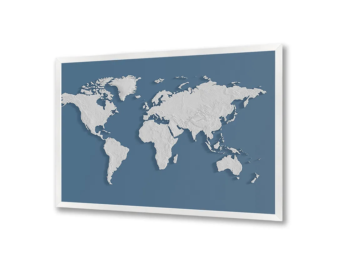 Metalen Magneetbord met print van Wereldkaart blauw perfect als decoratie