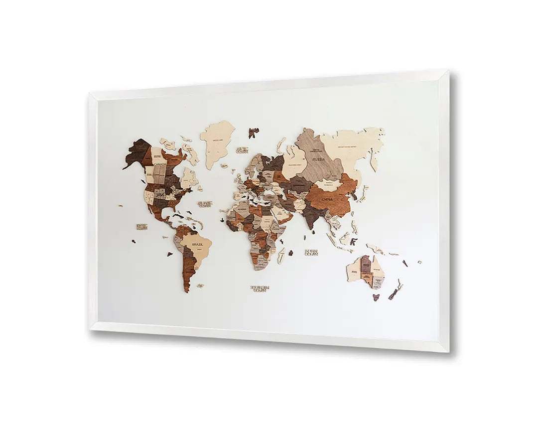 Metalen Magneetbord met print van Houten wereldkaart perfect als decoratie