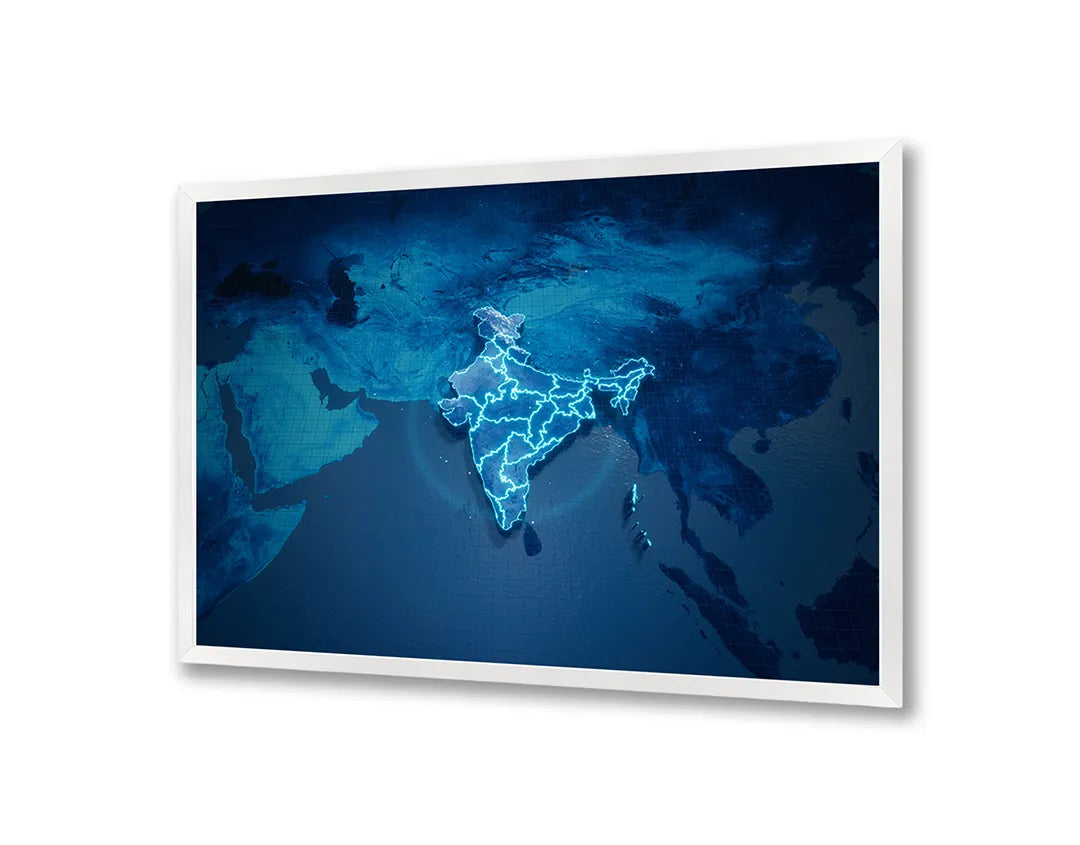Metalen Magneetbord met print van Wereldkaart donkerblauw neon perfect als decoratie