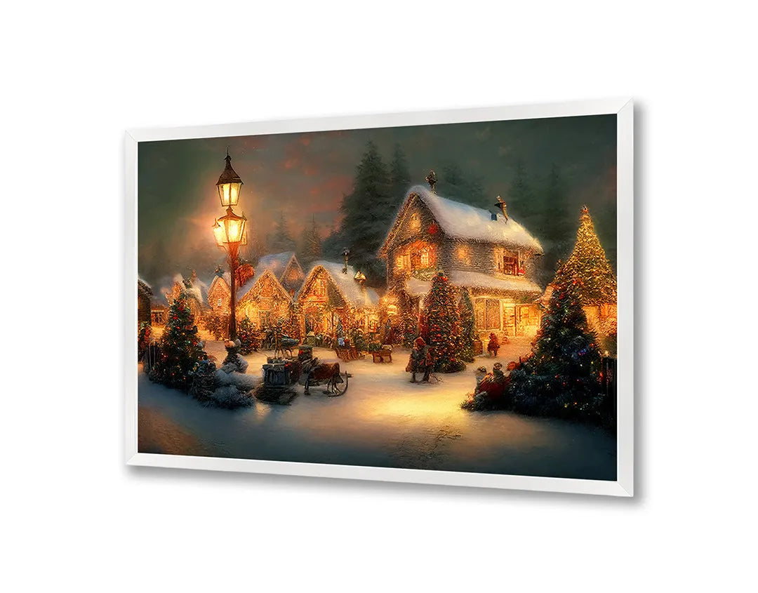Metalen Magneetbord met print van Sfeervol kerstdorpje perfect als decoratie