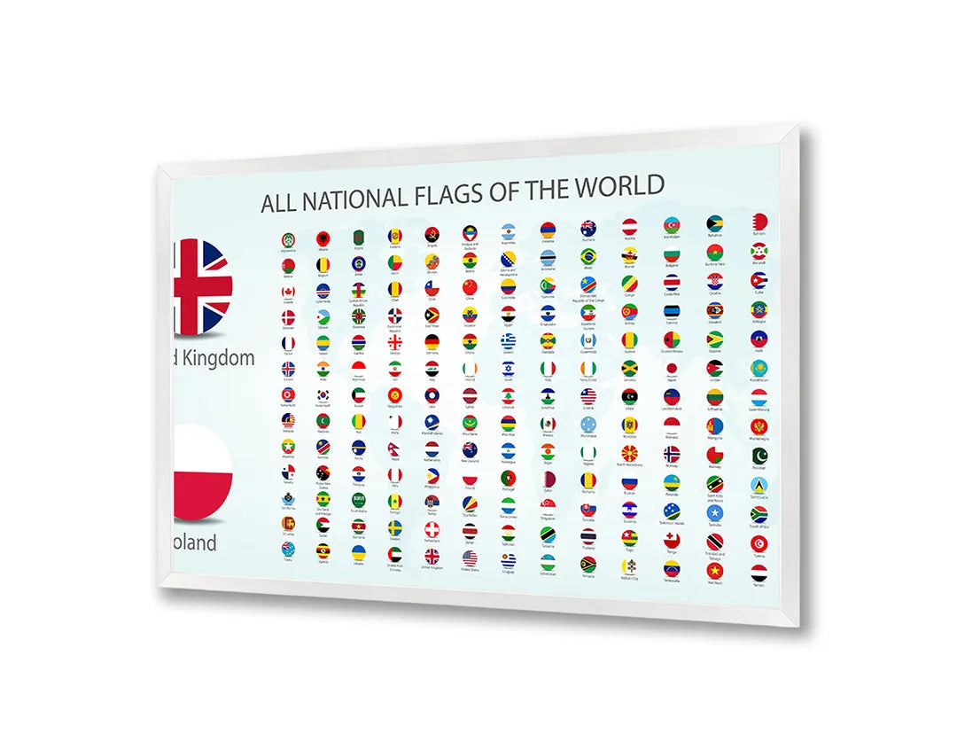Metalen Magneetbord met print van Wereldvlaggen poster perfect als decoratie
