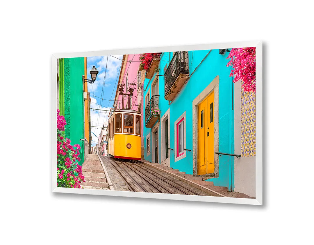 Metalen Magneetbord met print van Gele tram Lissabon perfect als decoratie