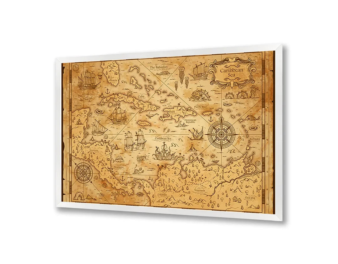 Metalen Magneetbord met print van Piratenkaart geel perfect als decoratie