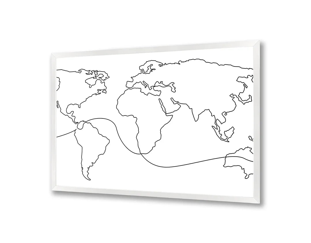 Metalen Magneetbord met print van Wereldkaart zwarte lijnen perfect als decoratie