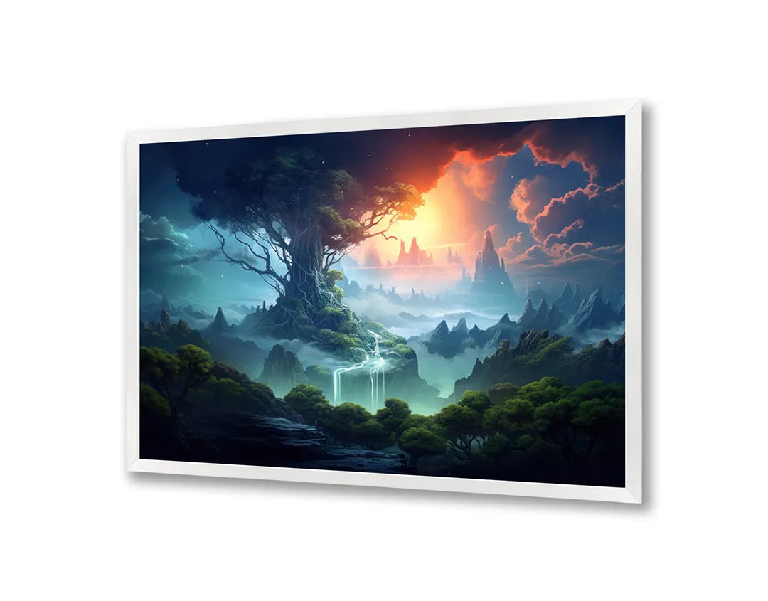 Metalen Magneetbord met print van Magisch bos zonsondergang perfect als decoratie