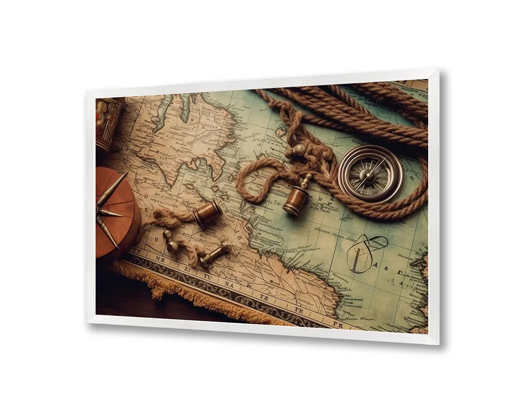 Metalen Magneetbord met print van Wereldkaart hout kompas perfect als decoratie