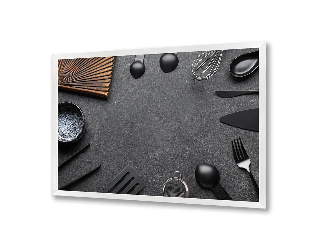 Metalen Magneetbord met print van Kookgerei donkere achtergrond perfect als decoratie