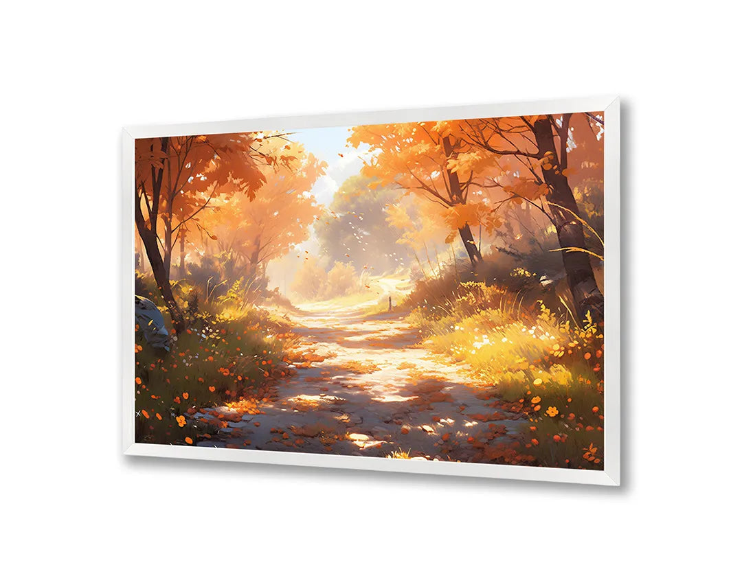 Metalen Magneetbord met print van Herfstbos pad zonsondergang perfect als decoratie