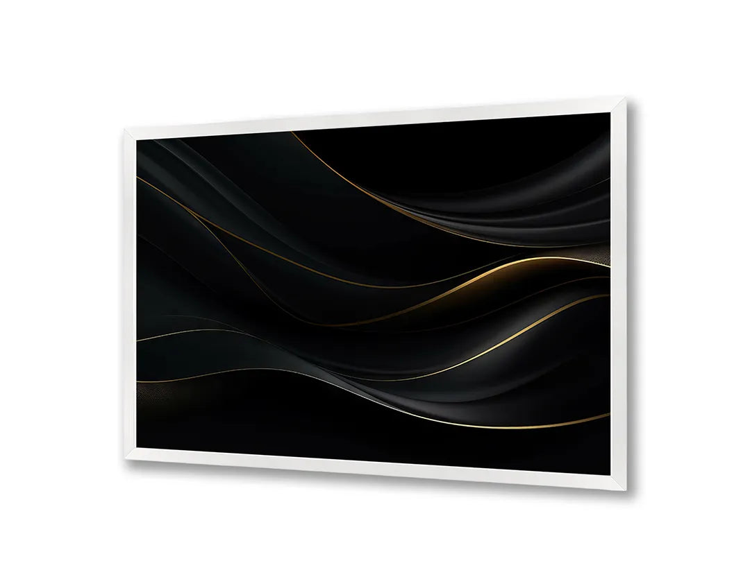 Metalen Magneetbord met print van Zwarte golvende lijnen goud perfect als decoratie