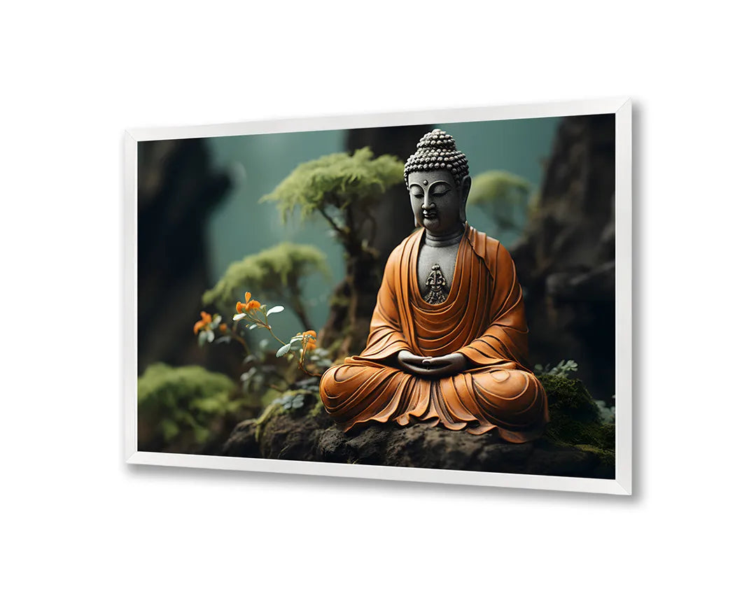 Metalen Magneetbord met print van Boeddha beeld in bos perfect als decoratie