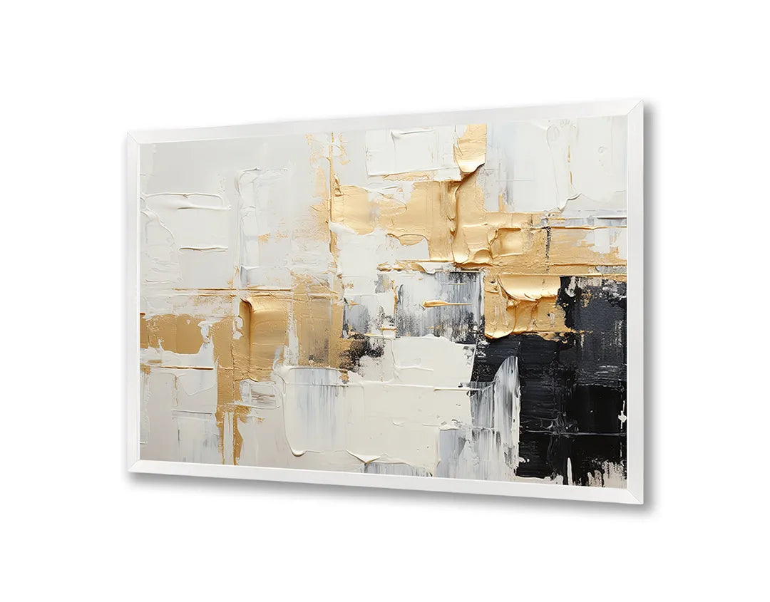 Metalen Magneetbord met print van Goud en wit abstract schilderij perfect als decoratie