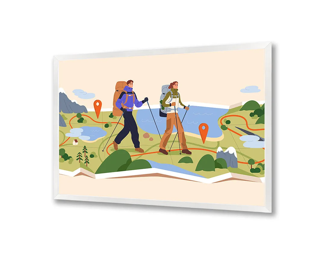 Metalen Magneetbord met print van Wandelaars in bergen illustratie perfect als decoratie