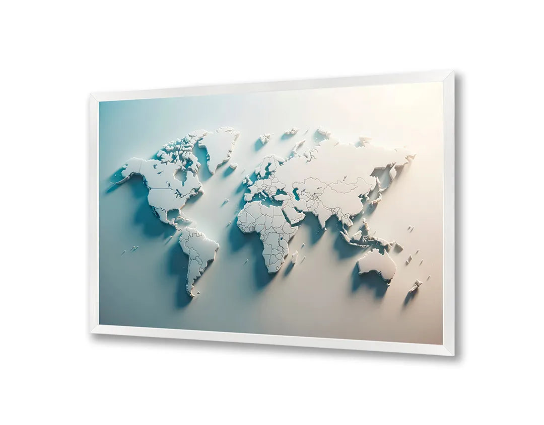 Metalen Magneetbord met print van Wereldkaart origami wit perfect als decoratie