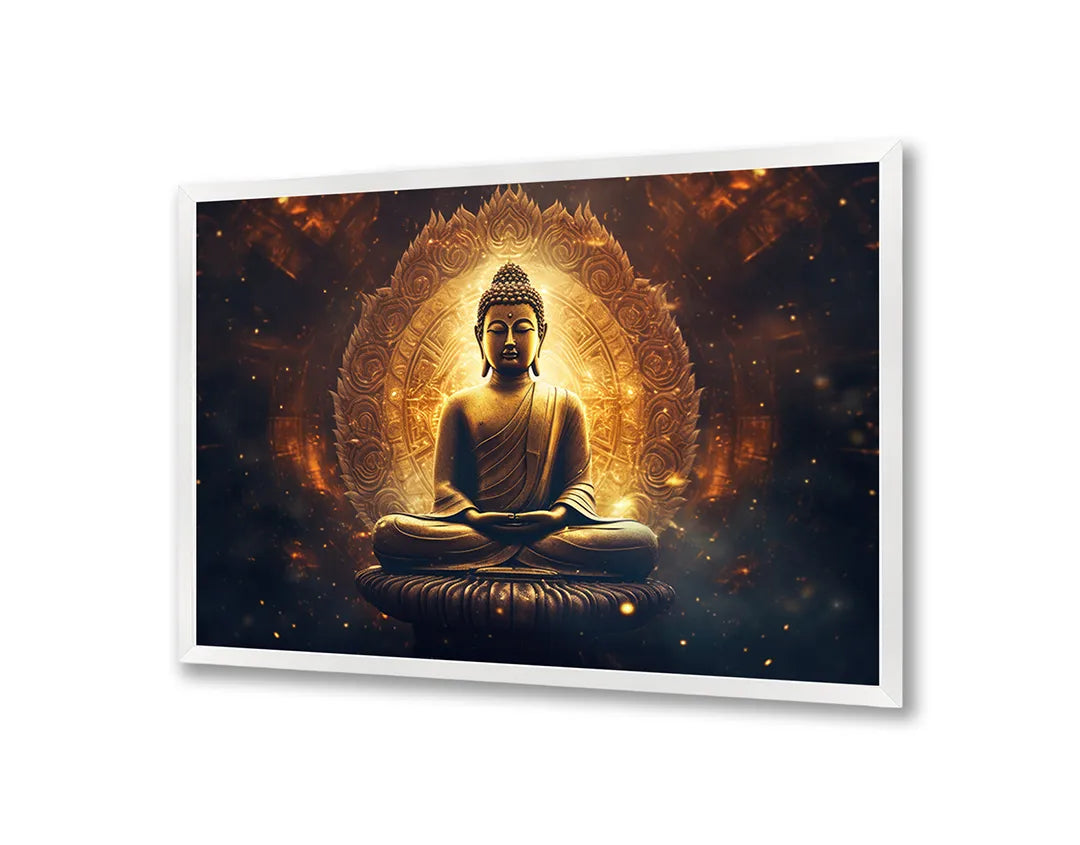 Metalen Magneetbord met print van Gouden boeddha gloed perfect als decoratie