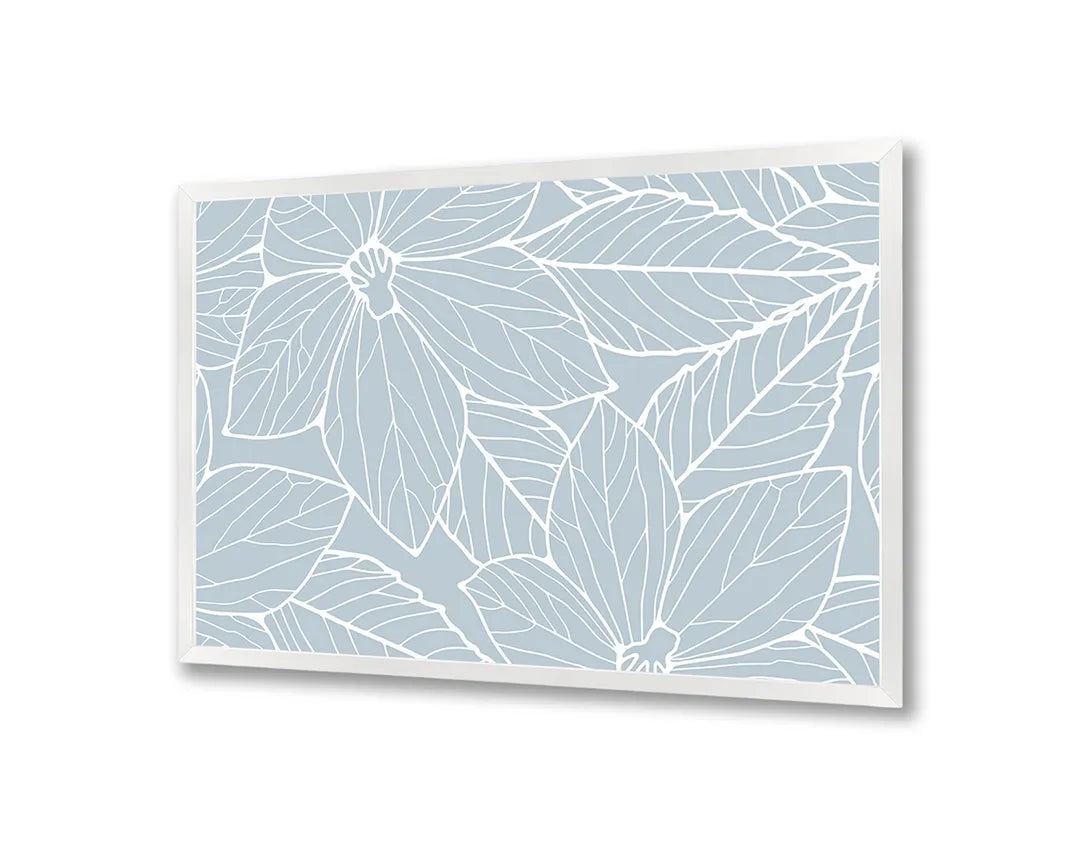 Metalen Magneetbord met print van Witte bladeren op lichtblauw perfect als decoratie