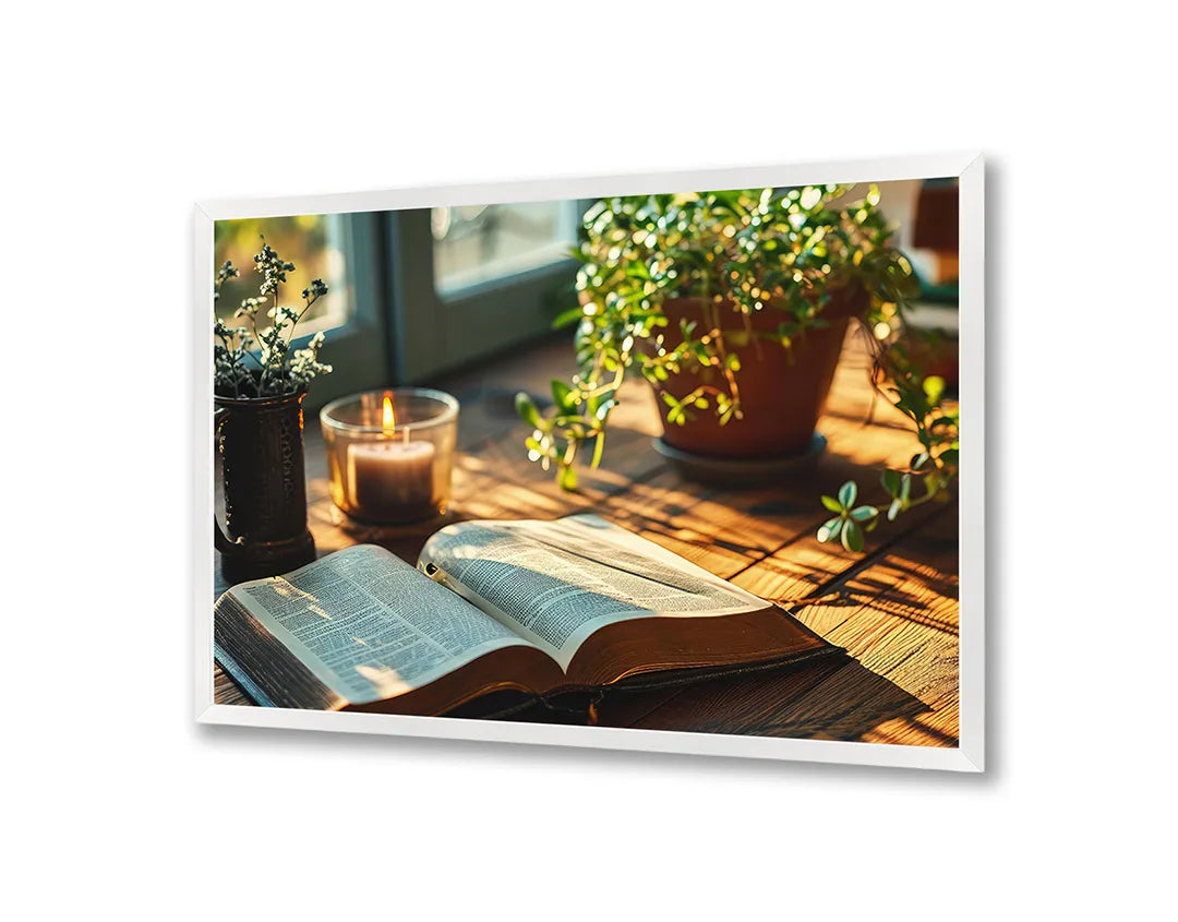 Metalen Magneetbord met print van Boek en plant op tafel perfect als decoratie