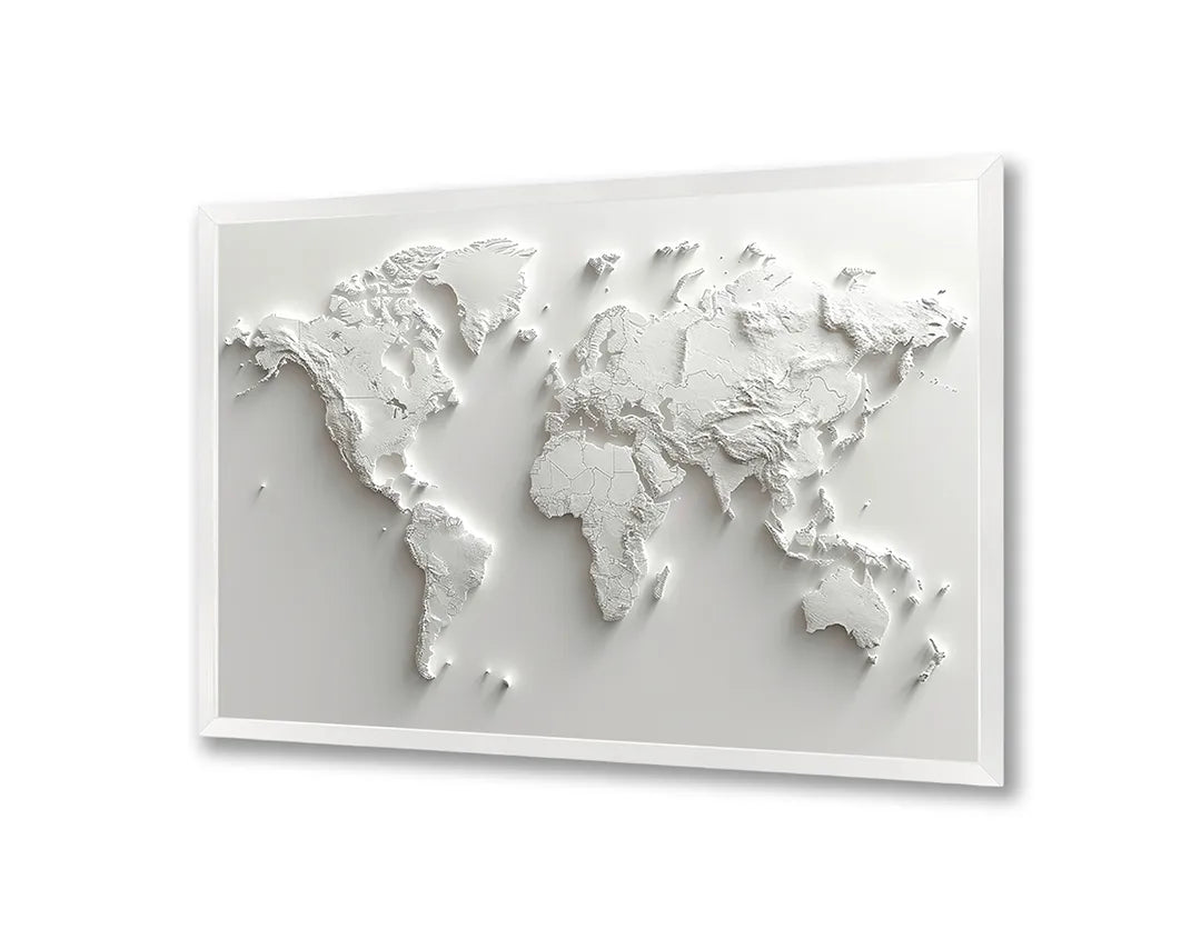 Metalen Magneetbord met print van Witte 3D wereldkaart perfect als decoratie