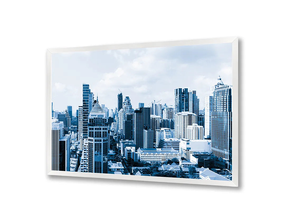 Metalen Magneetbord met print van Skyline stad in winter perfect als decoratie