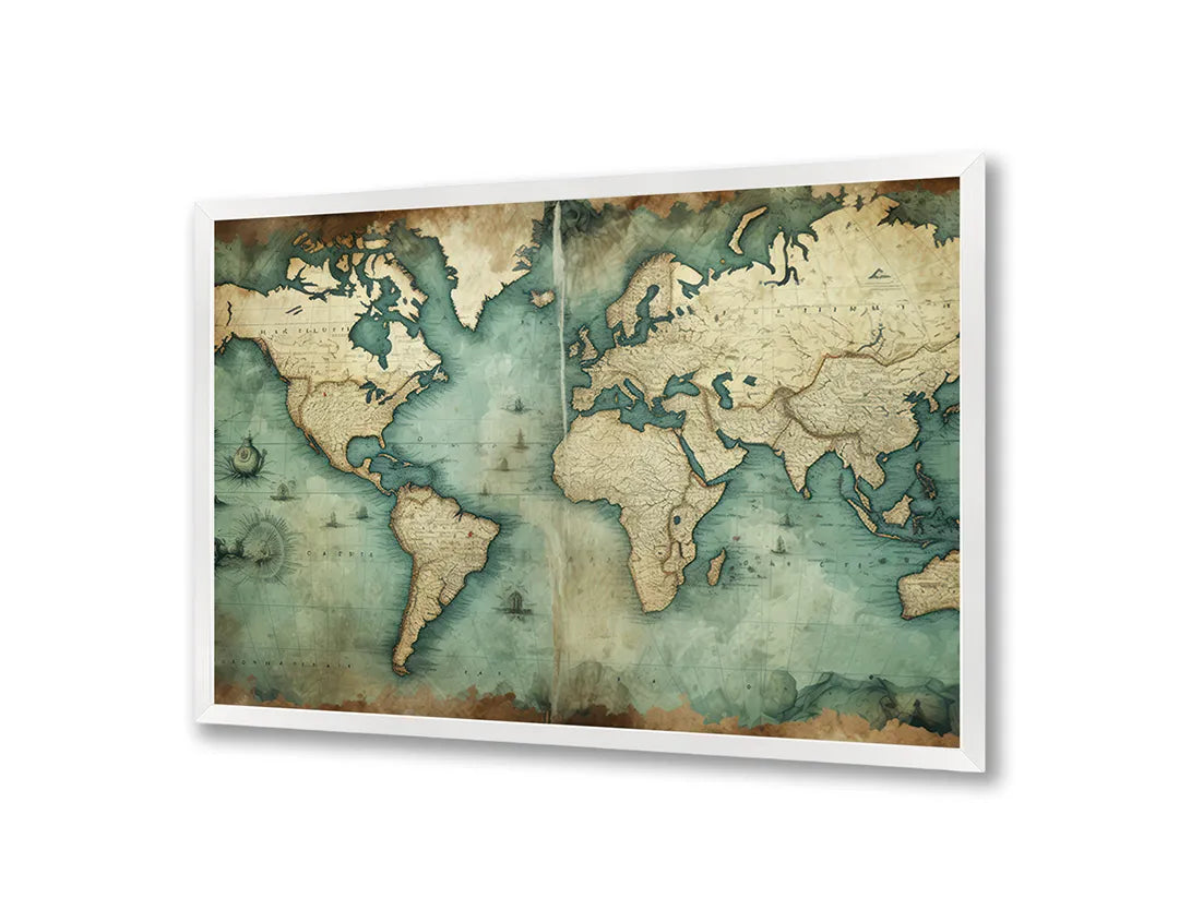 Metalen Magneetbord met print van Vintage wereldkaart groen perfect als decoratie