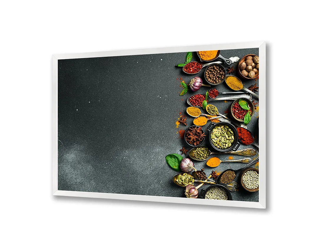 Metalen Magneetbord met print van Specerijen donkere achtergrond perfect als decoratie