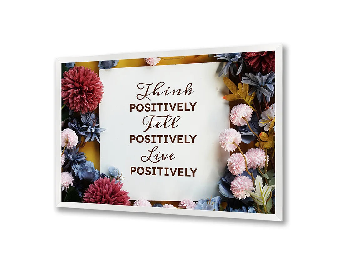 Metalen Magneetbord met print van Think positive tekst bloemen perfect als decoratie