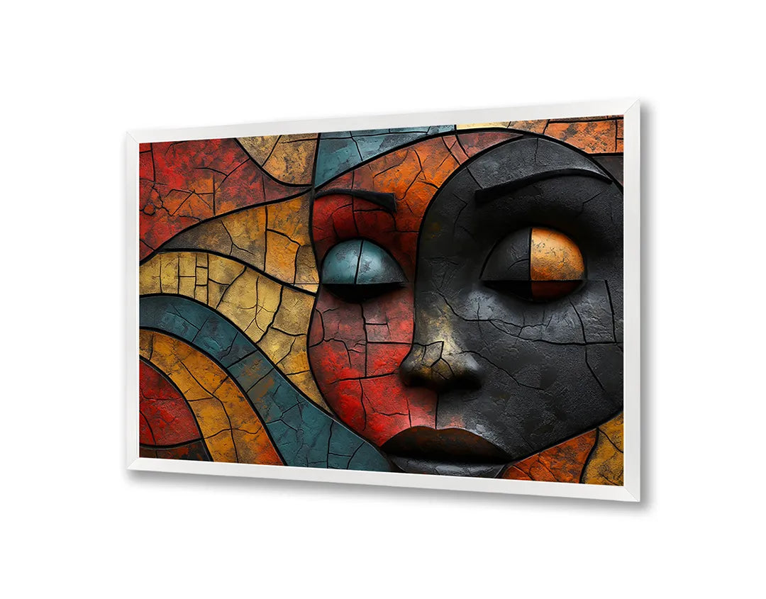Metalen Magneetbord met print van Gezicht kleurrijk houtsnijwerk perfect als decoratie