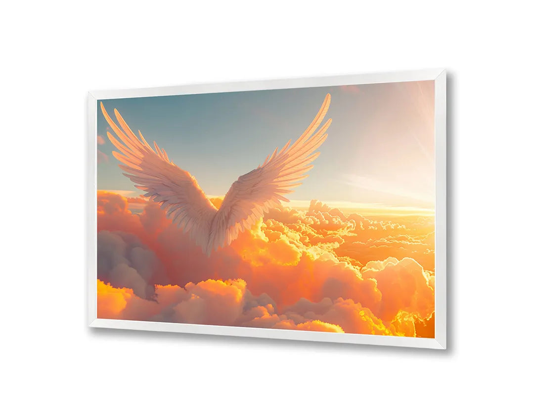 Metalen Magneetbord met print van Gouden vleugels in wolken perfect als decoratie
