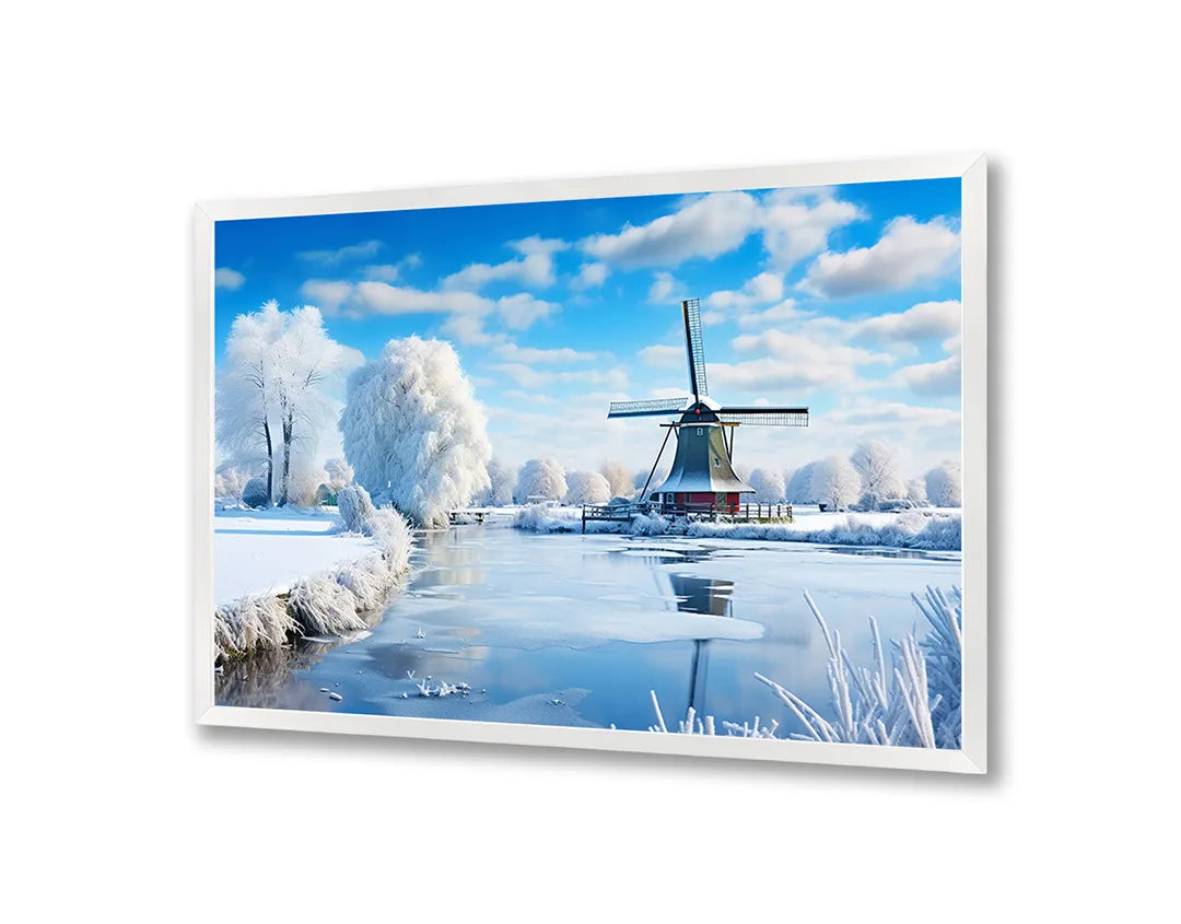 Metalen Magneetbord met print van Winterlandschap molen perfect als decoratie