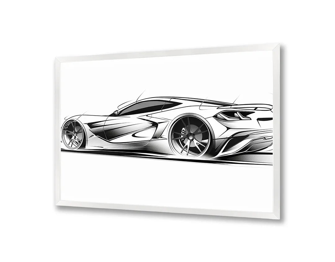 Metalen Magneetbord met print van Sportauto schets zijaanzicht perfect als decoratie