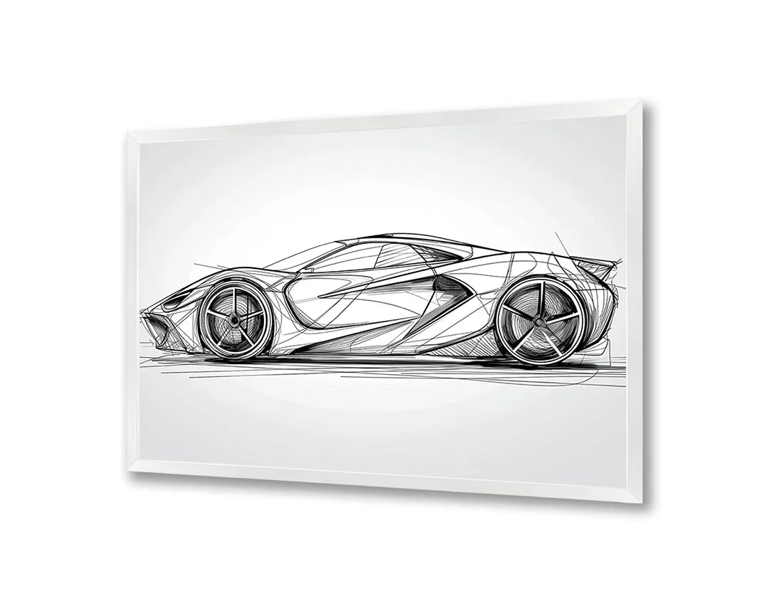 Metalen Magneetbord met print van Sportauto schets vooraanzicht perfect als decoratie