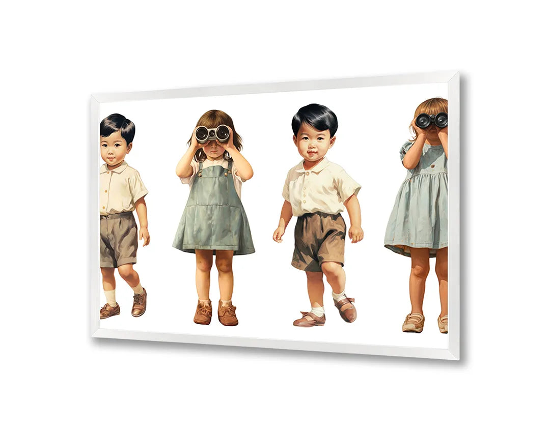 Metalen Magneetbord met hoogwaardige afbeelding van Vintage spelende kinderen voor aan de muur