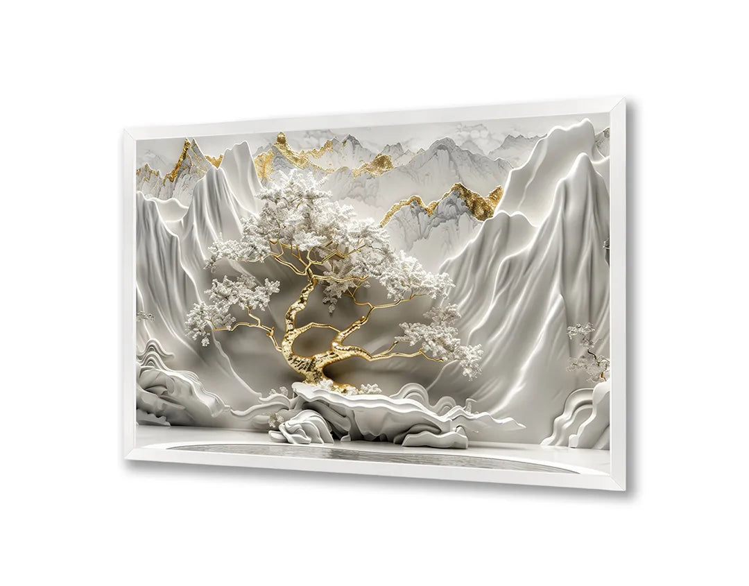 Metalen Magneetbord met hoogwaardige afbeelding van Witte relief bloemen voor aan de muur