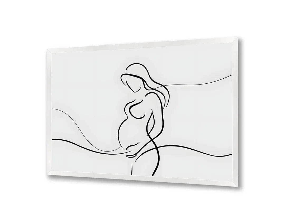 Metalen Magneetbord met hoogwaardige afbeelding van Lijntekening zwangere vrouw voor aan de muur