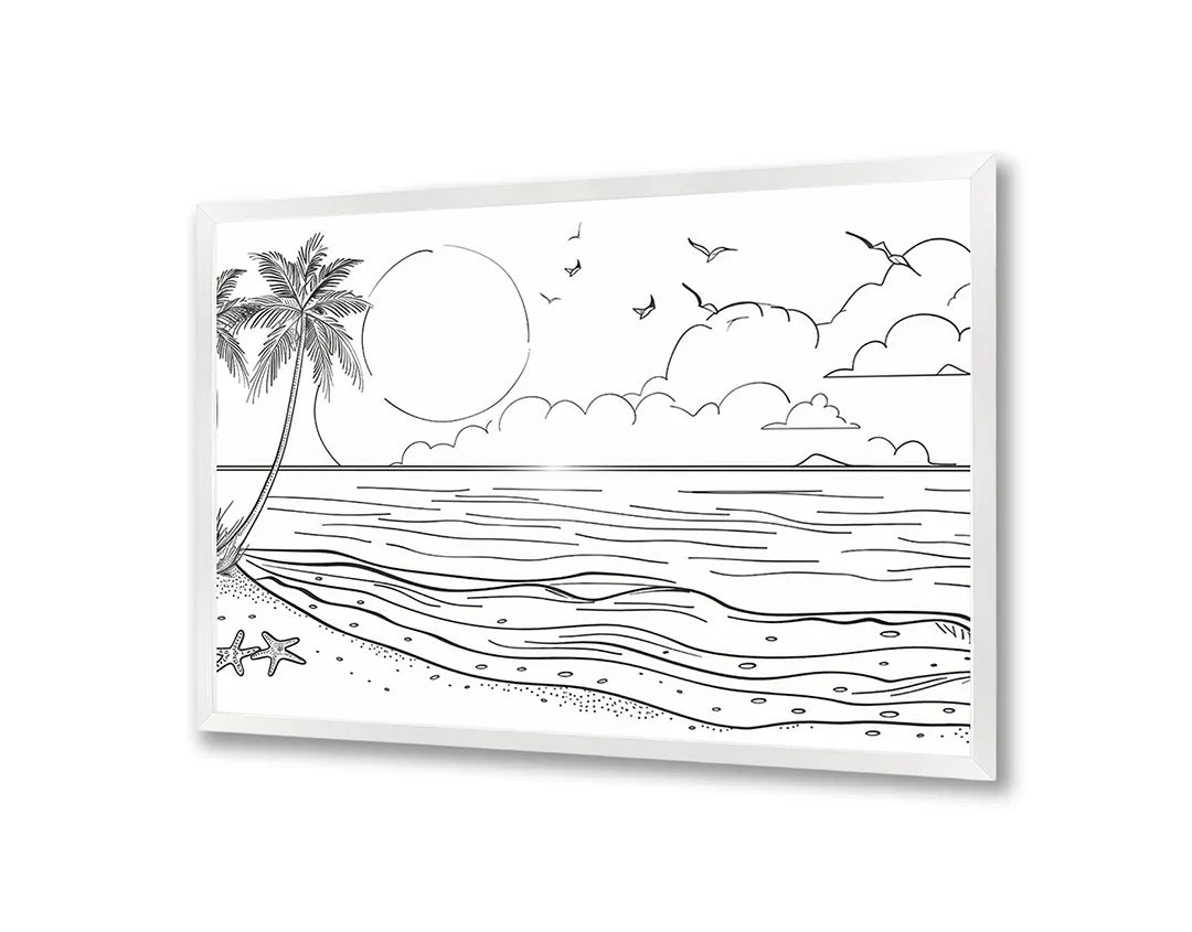 Metalen Magneetbord met hoogwaardige afbeelding van Kleurplaat strand landschap voor aan de muur