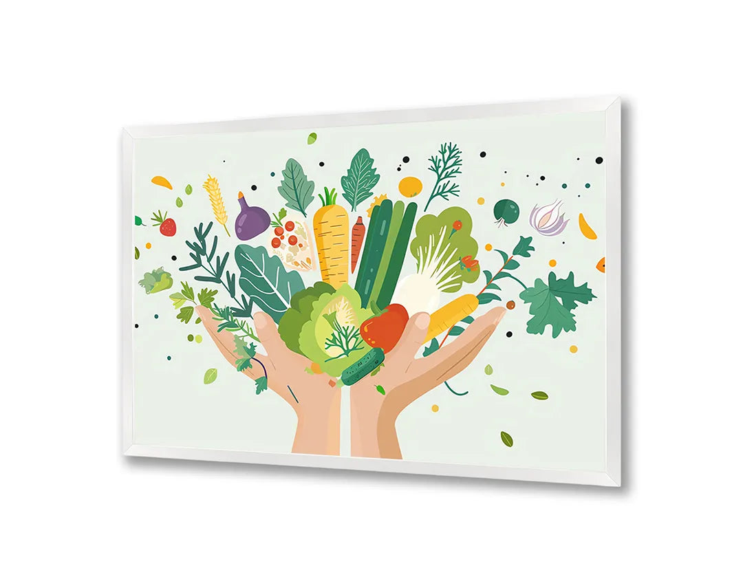 Metalen Magneetbord met hoogwaardige afbeelding van Handen met groenten voor aan de muur