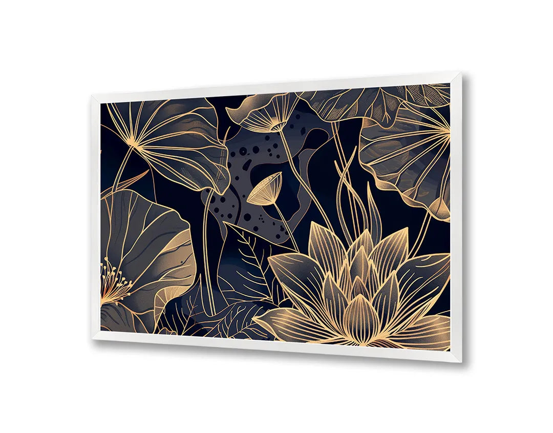 Metalen Magneetbord met hoogwaardige afbeelding van Gouden lotusbloem donker voor aan de muur