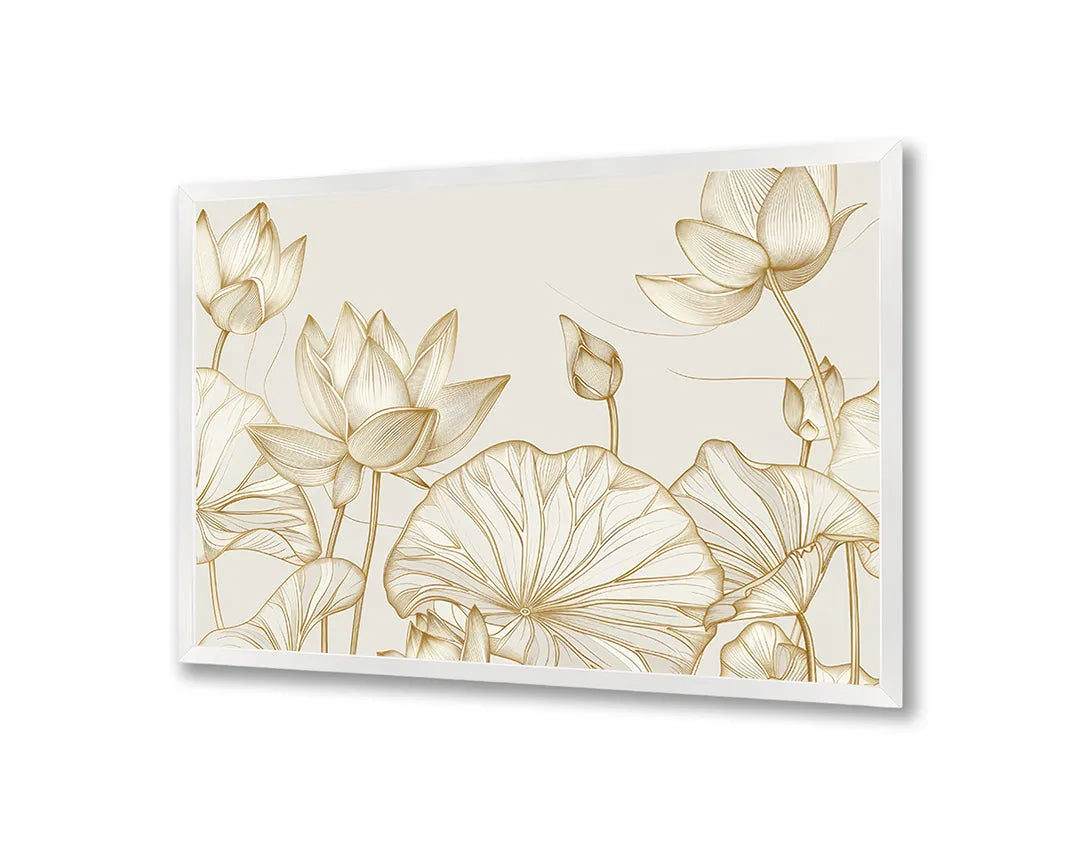 Metalen Magneetbord met hoogwaardige afbeelding van Gouden bloemen beige voor aan de muur
