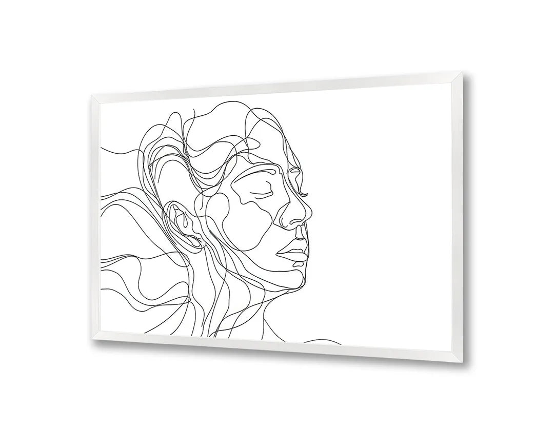 Metalen Magneetbord met hoogwaardige afbeelding van Lijntekening gezicht vrouw voor aan de muur