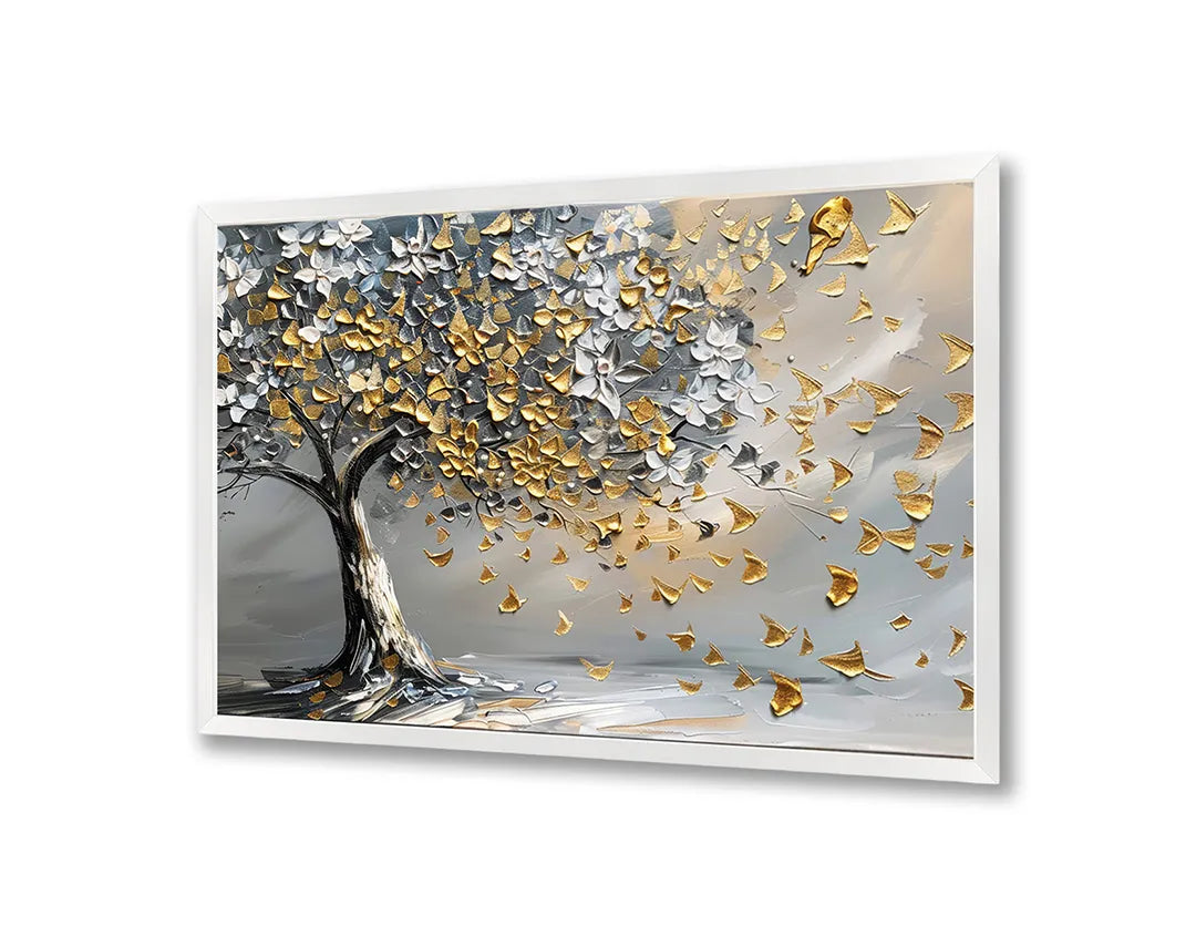 Metalen Magneetbord met hoogwaardige afbeelding van Gouden boom grijze achtergrond voor aan de muur