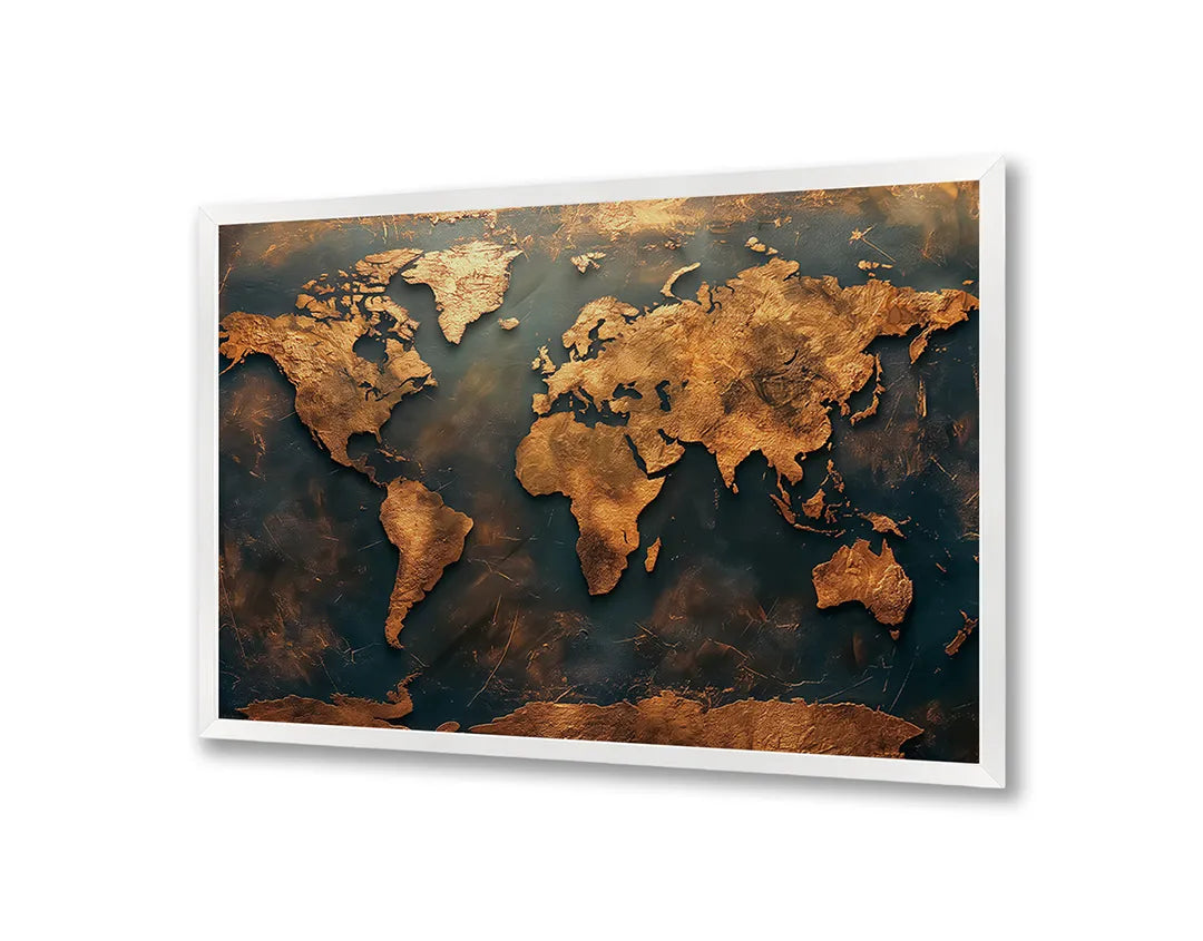 Metalen Magneetbord met hoogwaardige afbeelding van Gouden wereldkaart vintage voor aan de muur