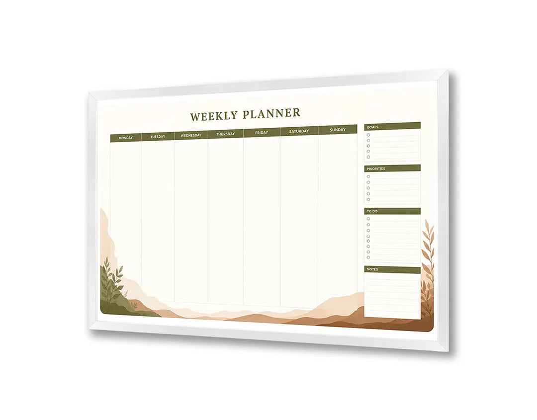 Metalen Magneetbord met maandplanner in rustige beige en natuurlijke bruine aardetinten