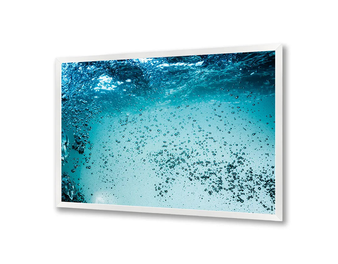 Metalen Magneetbord met afbeelding van onderwater bubbels in turquoise blauw kleuren